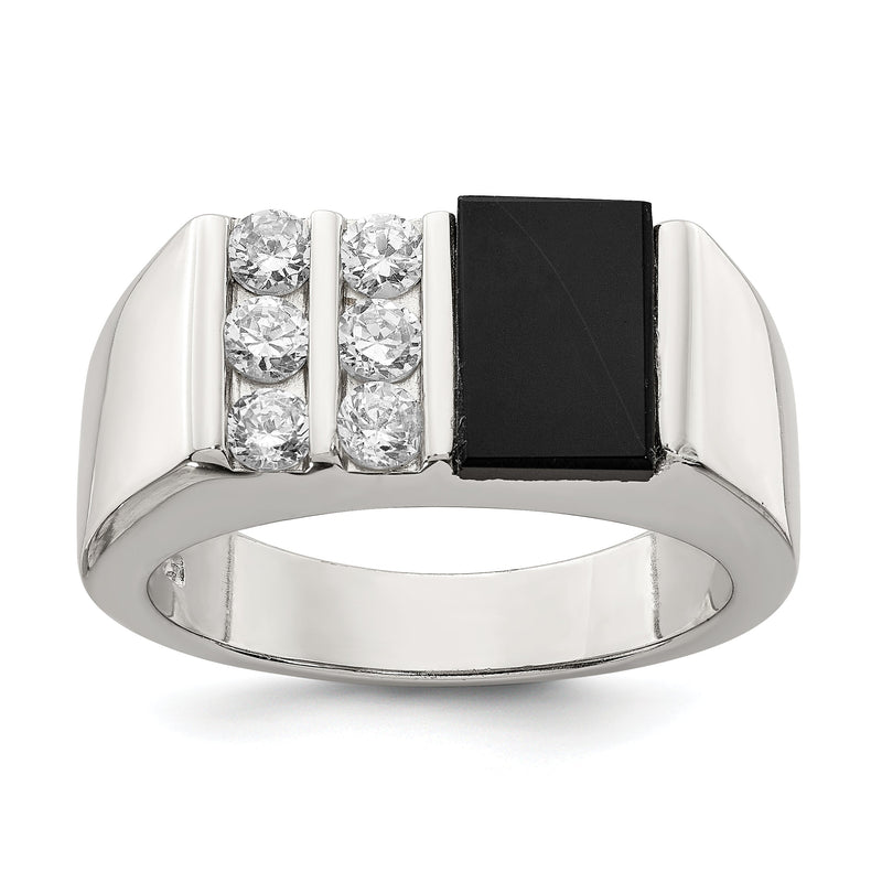 Sterlingsilber Rhodiniert Herren Zirkonia und Onyx Ring
