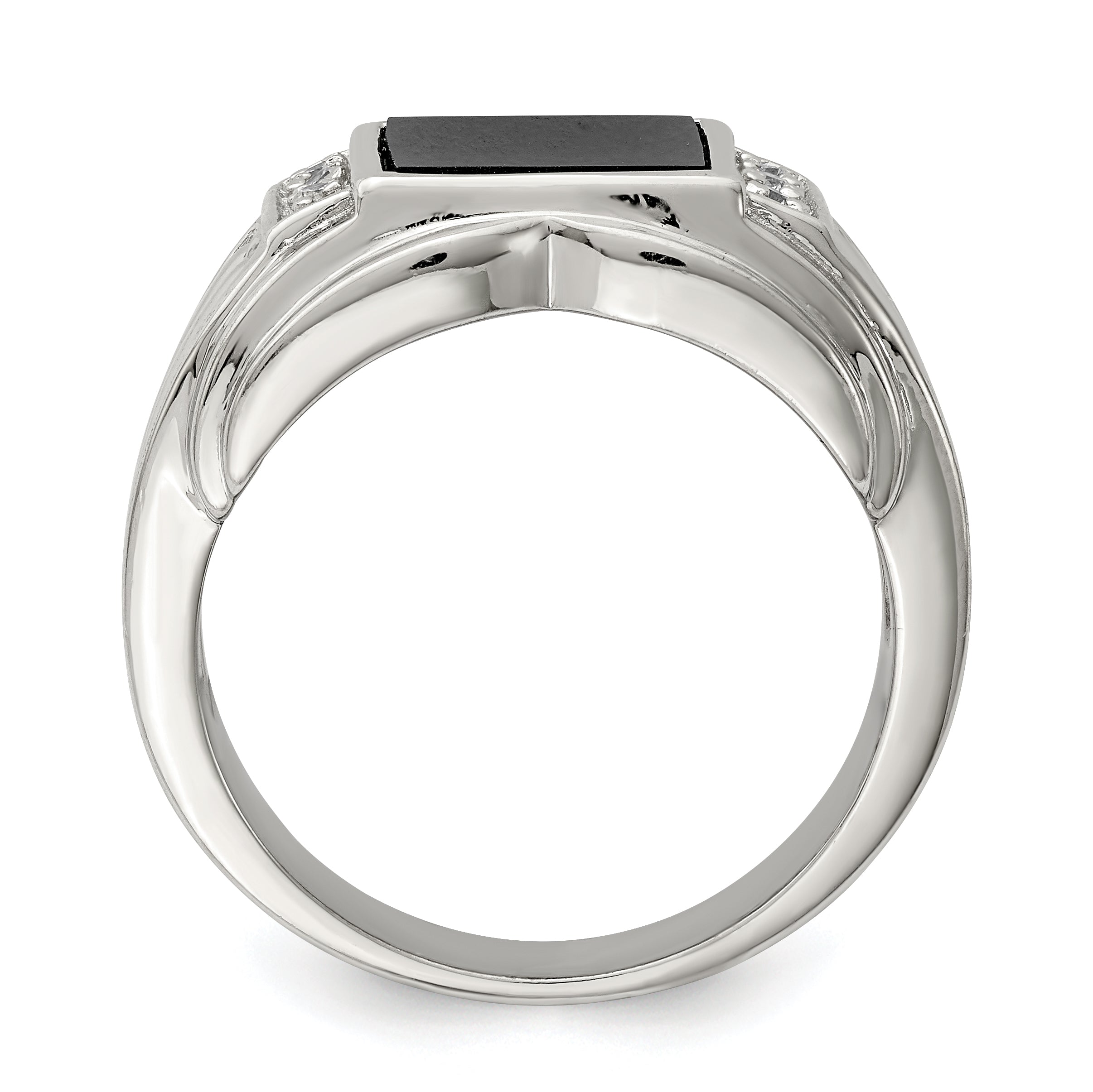 Sterlingsilber Rhodiniert Zirkonia und Onyx Ring