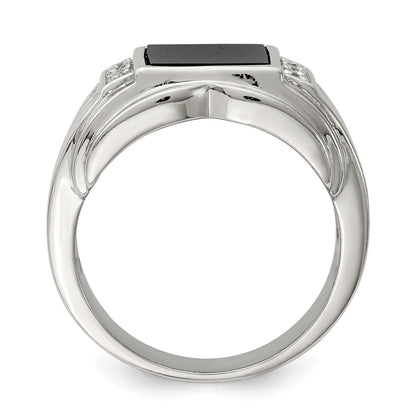 Sterlingsilber Rhodiniert Zirkonia und Onyx Ring