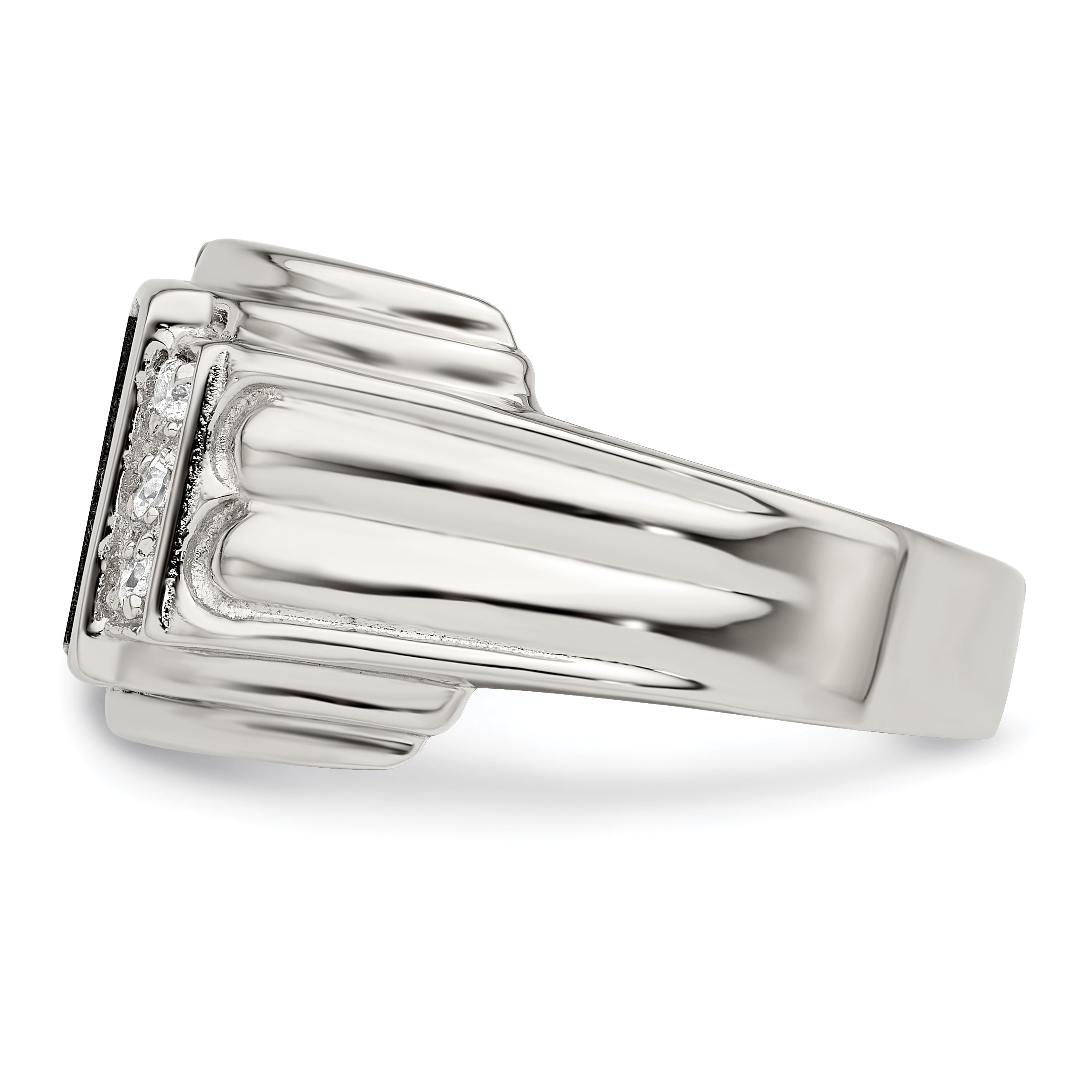 Sterlingsilber Rhodiniert Zirkonia und Onyx Ring