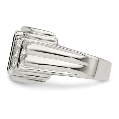 Sterlingsilber Rhodiniert Zirkonia und Onyx Ring