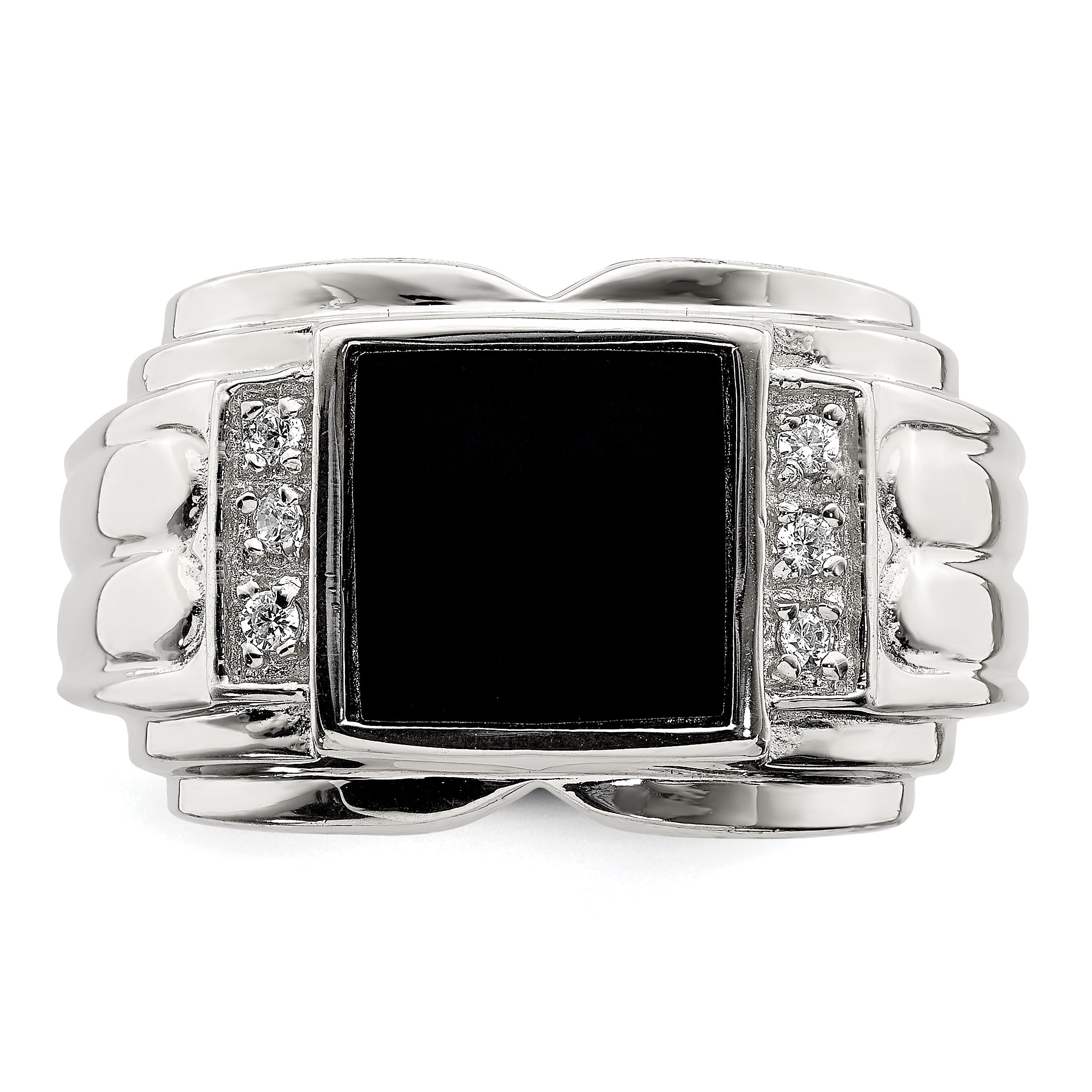 Sterlingsilber Rhodiniert Zirkonia und Onyx Ring