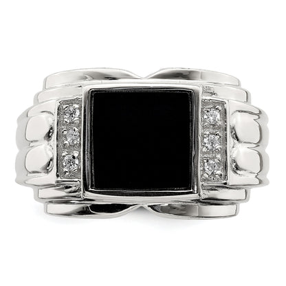 Sterlingsilber Rhodiniert Zirkonia und Onyx Ring
