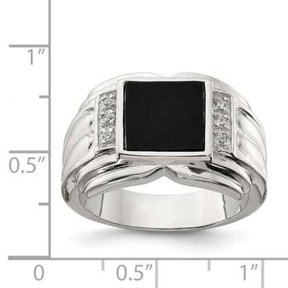 Sterlingsilber Rhodiniert Zirkonia und Onyx Ring