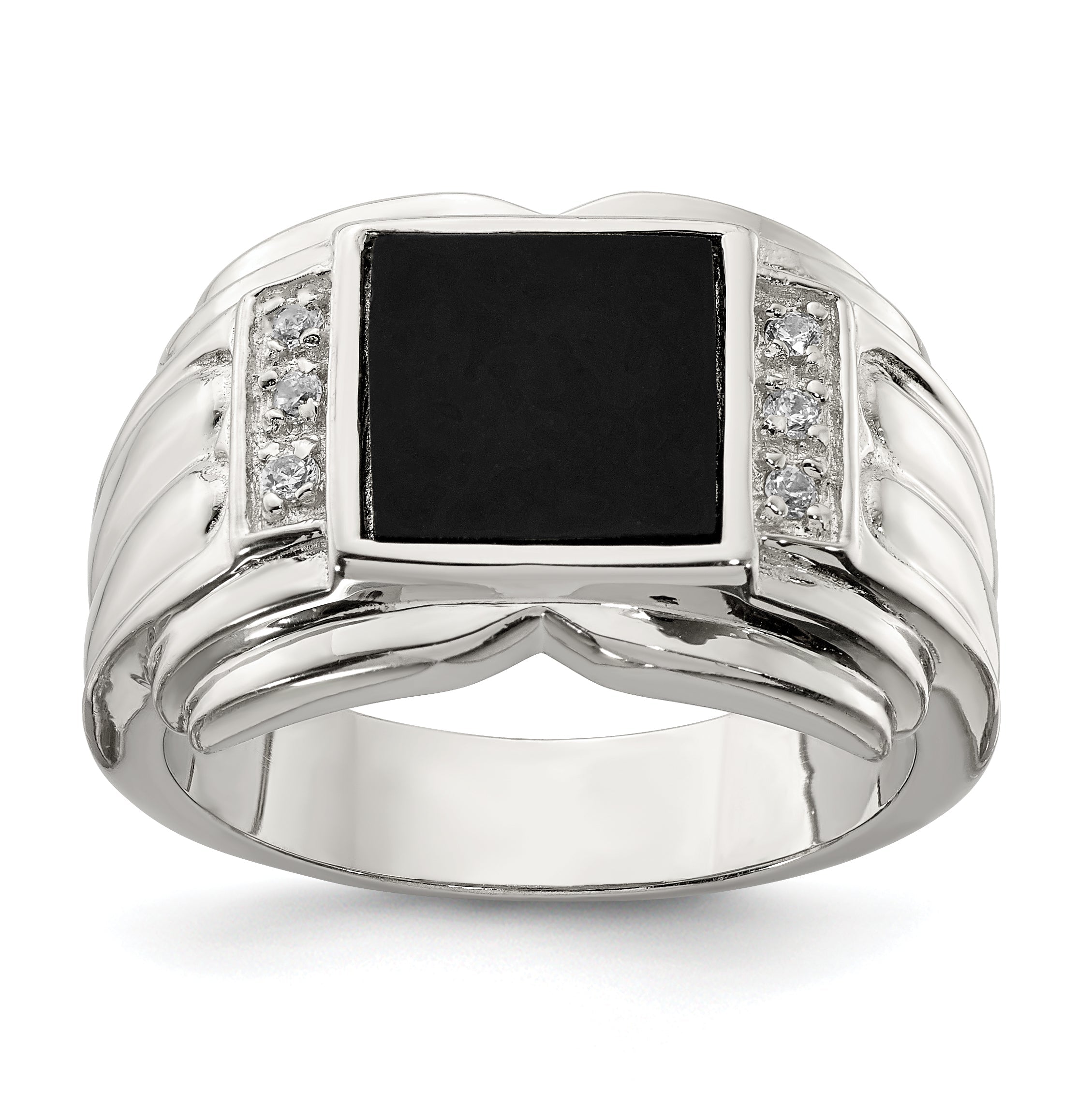 Sterlingsilber Rhodiniert Zirkonia und Onyx Ring