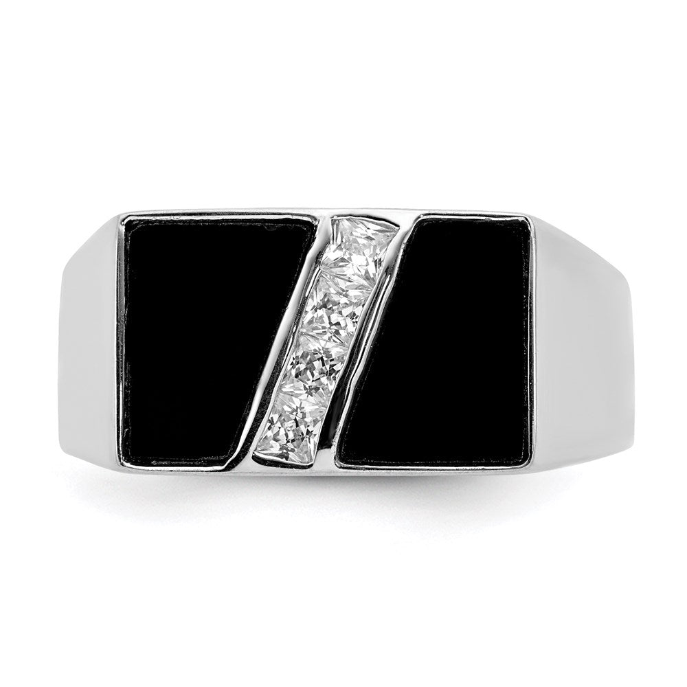 Sterlingsilber Rhodiniert Herren Zirkonia und Onyx Ring