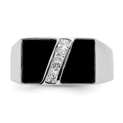 Sterlingsilber Rhodiniert Herren Zirkonia und Onyx Ring