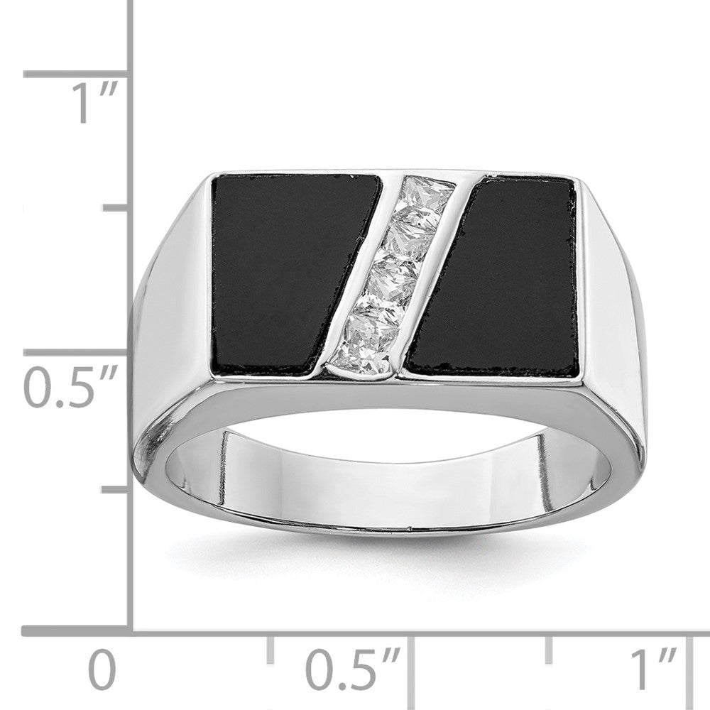 Sterlingsilber Rhodiniert Herren Zirkonia und Onyx Ring