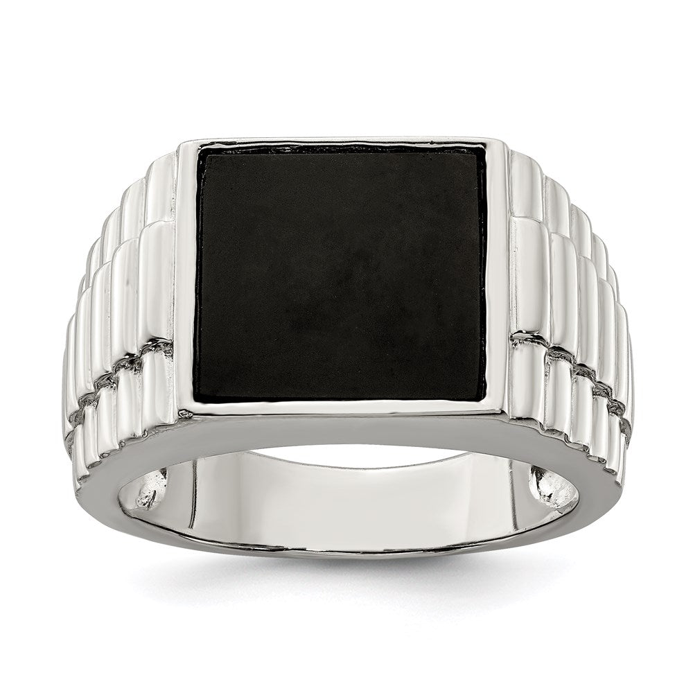 Sterlingsilber Rhodiniert Herren Onyx Ring