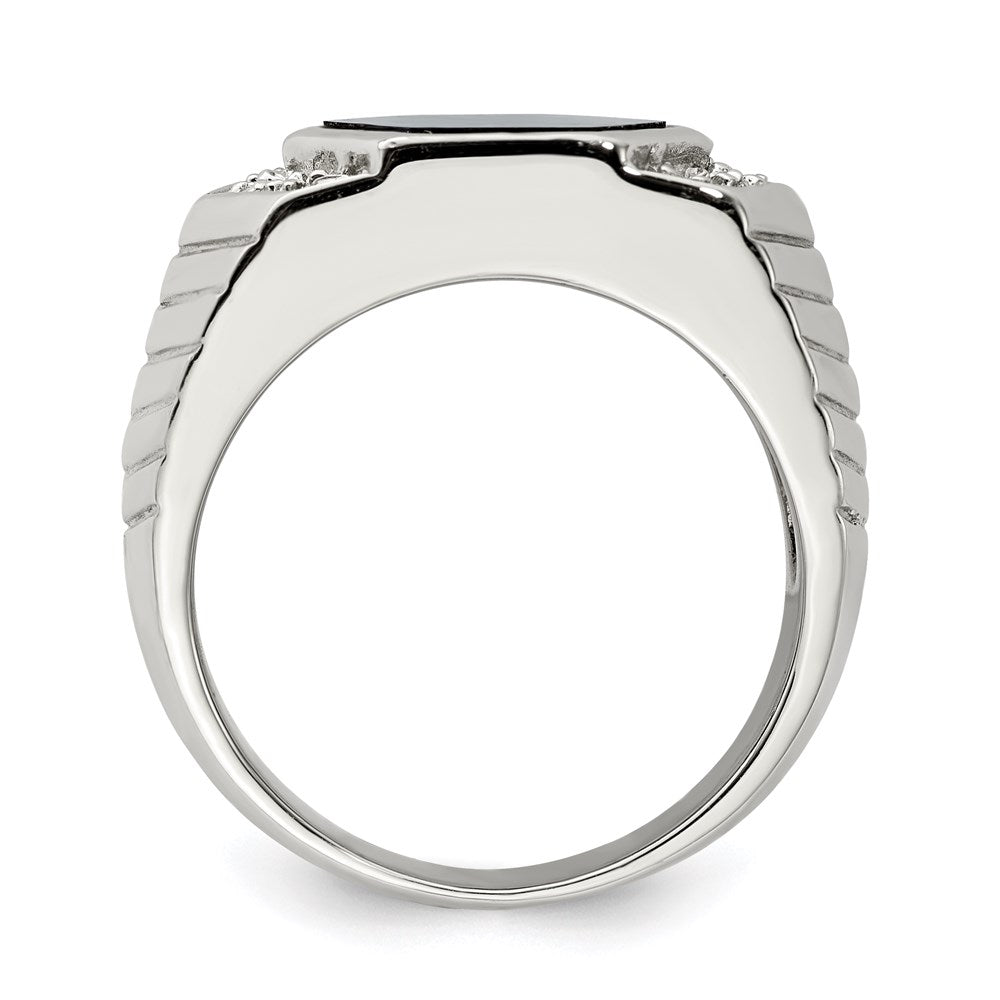 Sterlingsilber Rhodiniert Herren Zirkonia und Onyx Ring