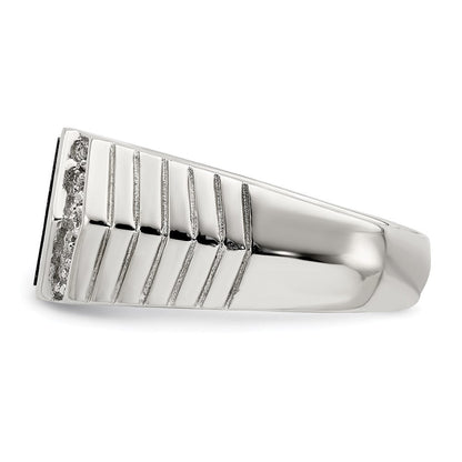 Sterlingsilber Rhodiniert Herren Zirkonia und Onyx Ring