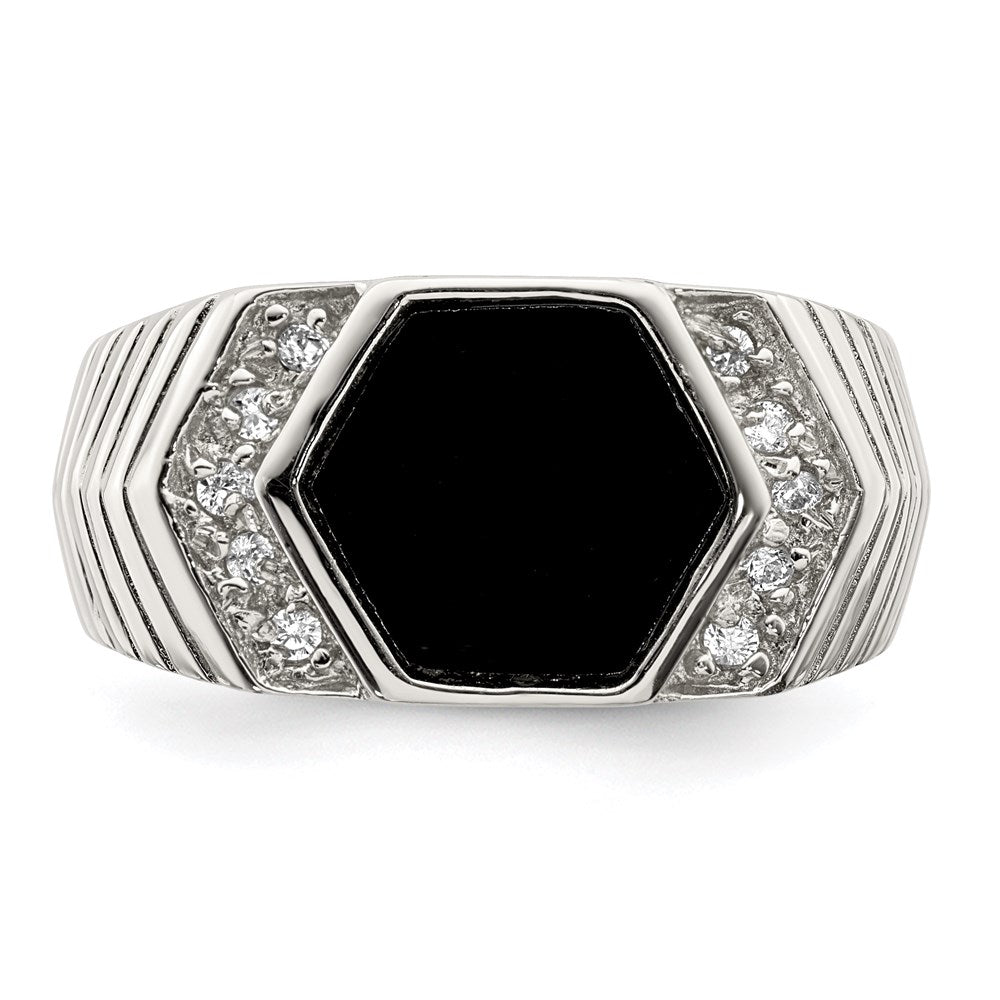 Sterlingsilber Rhodiniert Herren Zirkonia und Onyx Ring