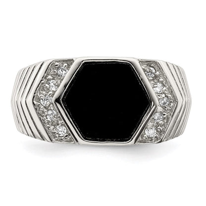 Sterlingsilber Rhodiniert Herren Zirkonia und Onyx Ring