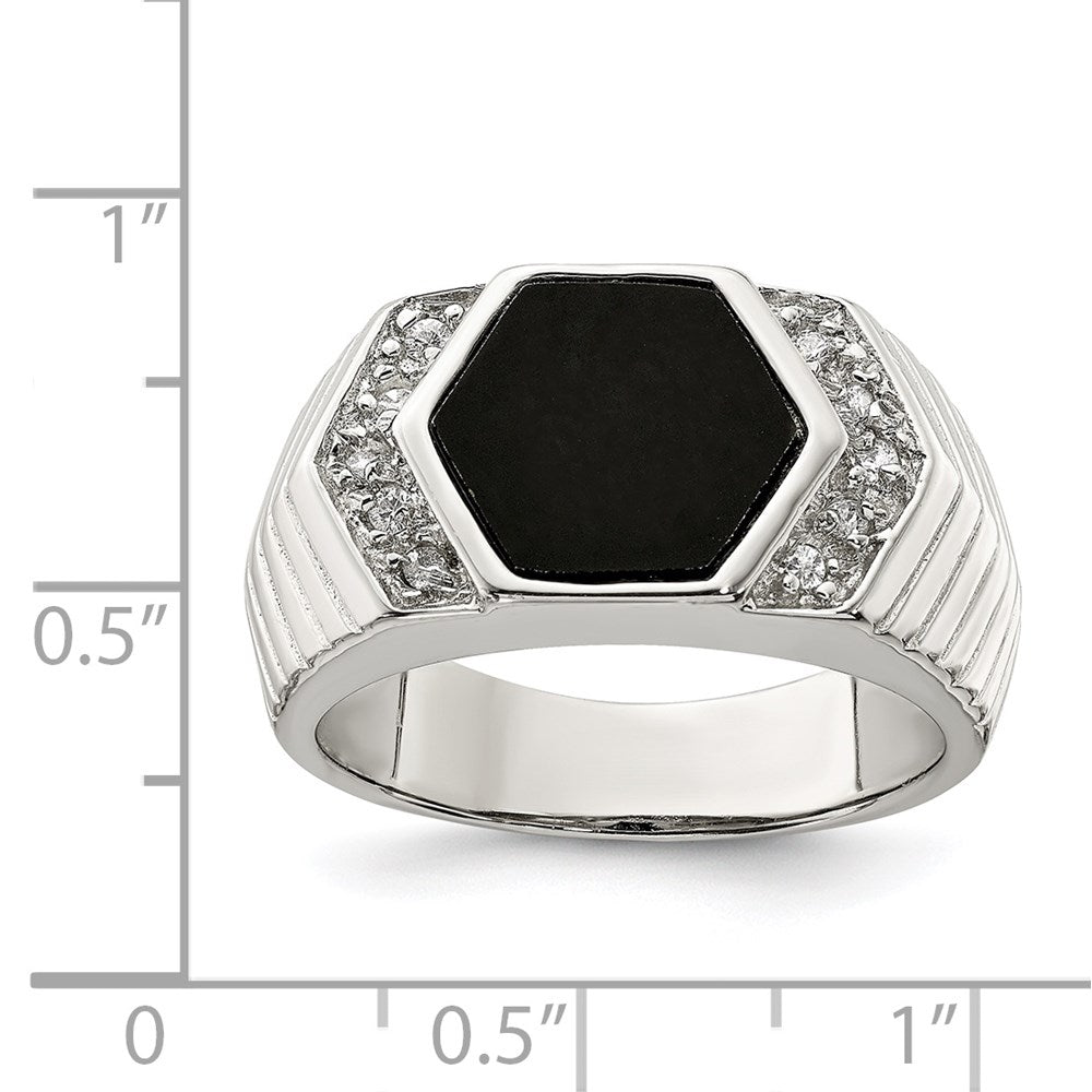 Sterlingsilber Rhodiniert Herren Zirkonia und Onyx Ring
