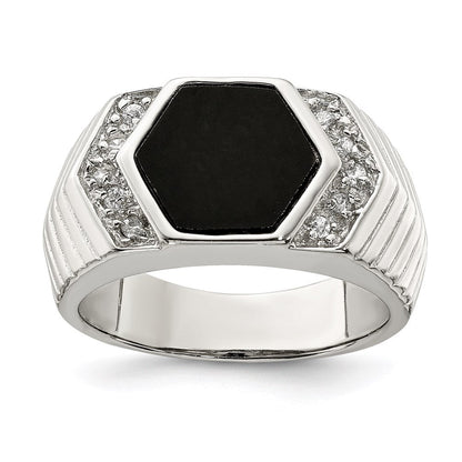 Sterlingsilber Rhodiniert Herren Zirkonia und Onyx Ring