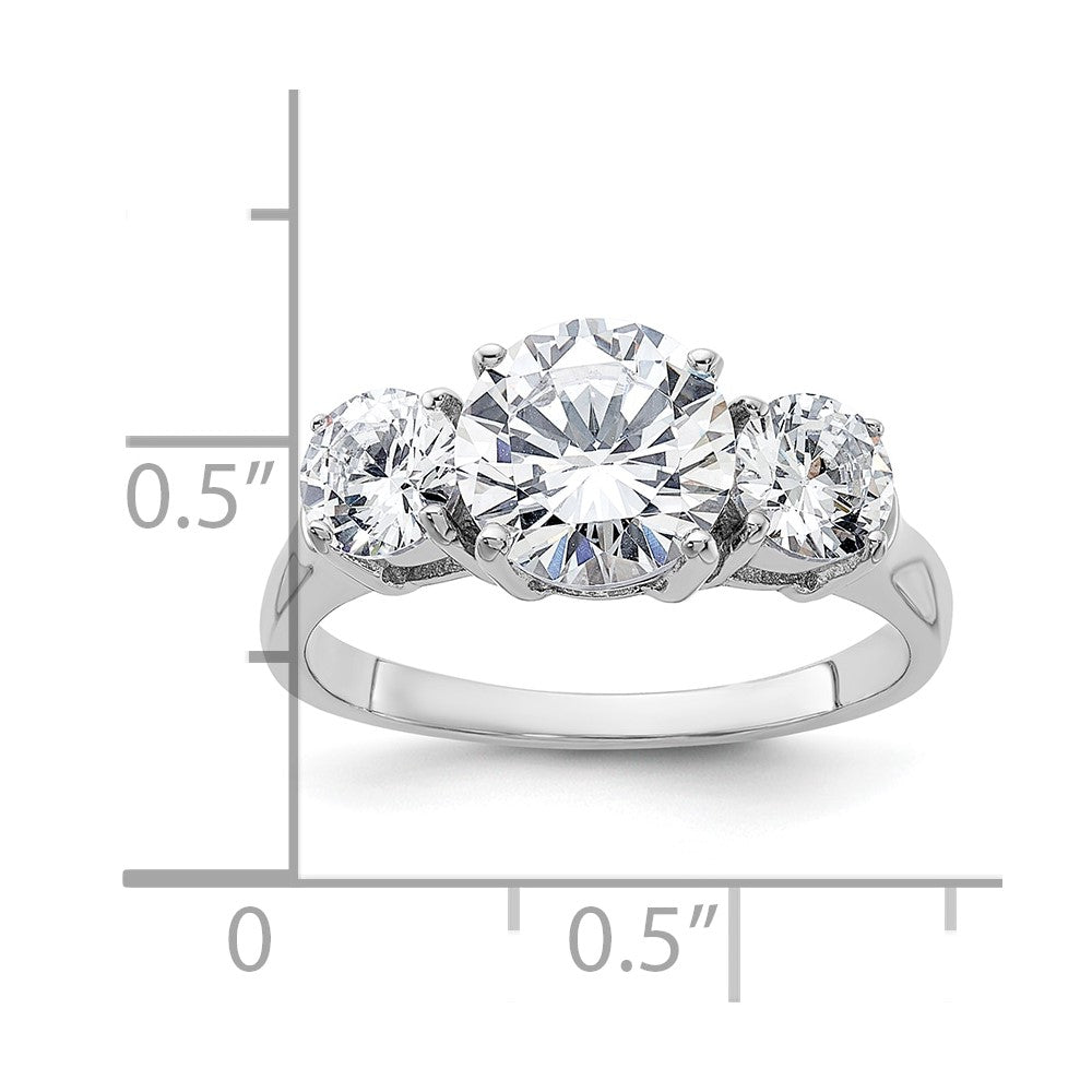 Sterlingsilber Rhodiniert Dreistein Zirkonia Ring