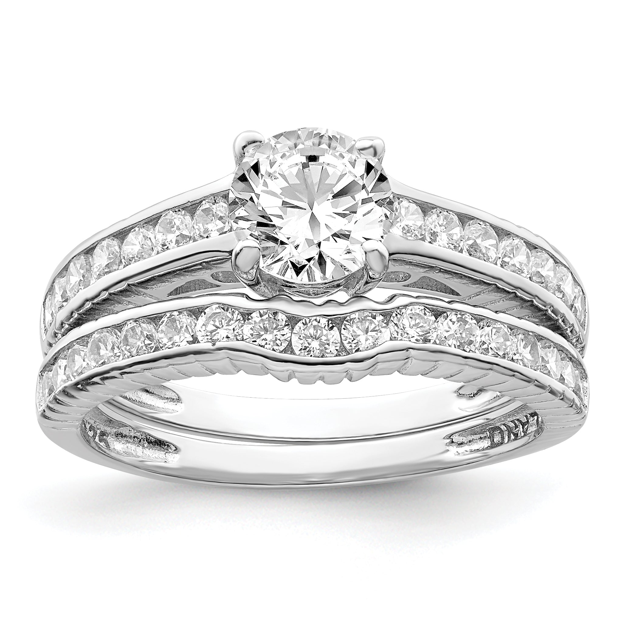 Sterlingsilber Rhodiniert 2 Stück Zirkonia Größe 6 Hochzeit Set Ring