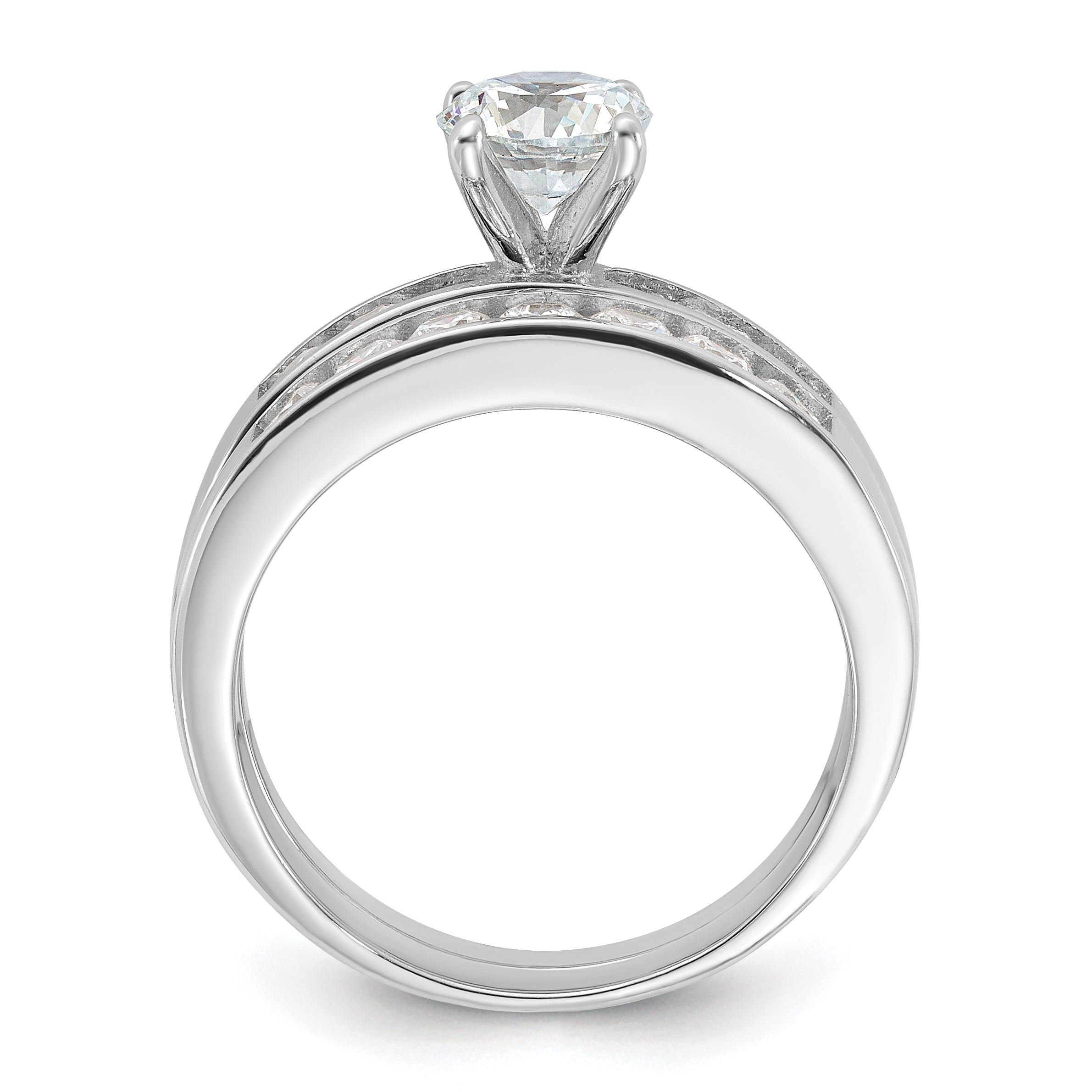 Sterlingsilber Rhodiniert Zirkonia Verlobungsring und Ehering Zwei Stück Set