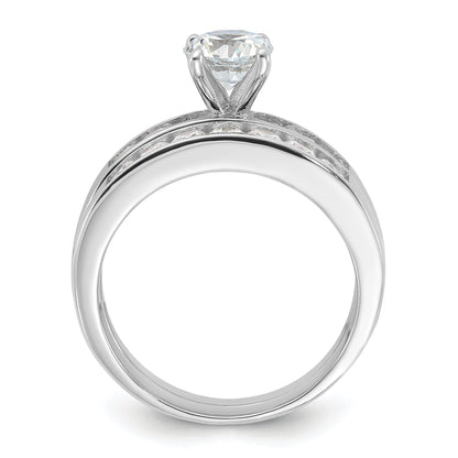Sterlingsilber Rhodiniert Zirkonia Verlobungsring und Ehering Zwei Stück Set