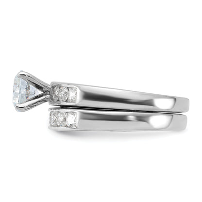 Sterlingsilber Rhodiniert Zirkonia Verlobungsring und Ehering Zwei Stück Set