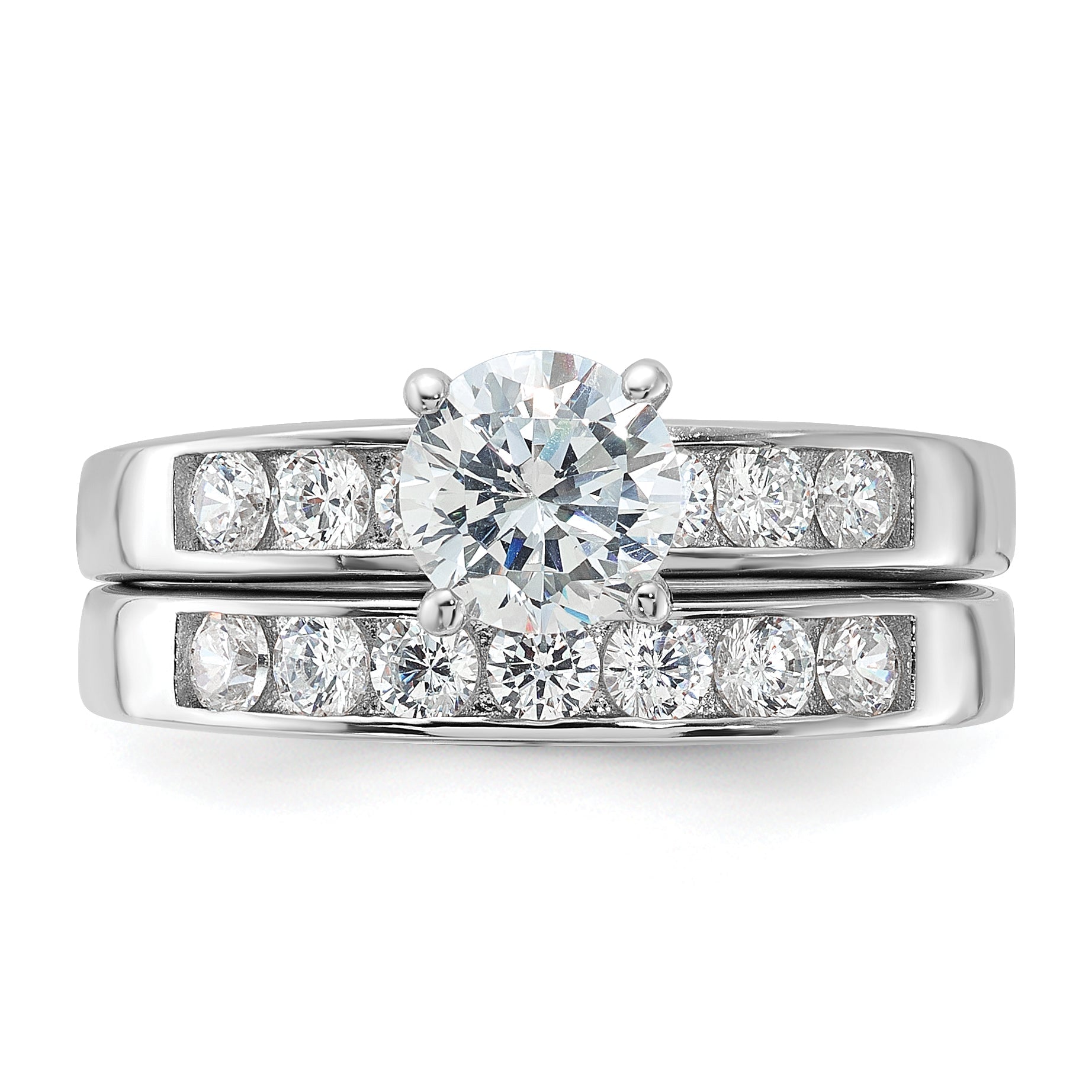 Sterlingsilber Rhodiniert Zirkonia Verlobungsring und Ehering Zwei Stück Set