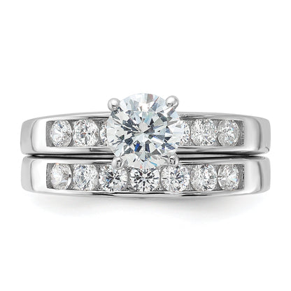 Sterlingsilber Rhodiniert Zirkonia Verlobungsring und Ehering Zwei Stück Set