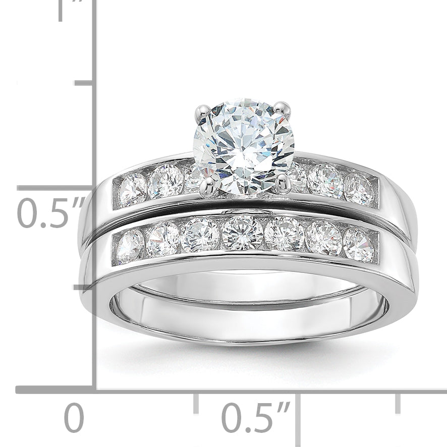Sterlingsilber Rhodiniert Zirkonia Verlobungsring und Ehering Zwei Stück Set