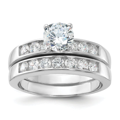 Sterlingsilber Rhodiniert Zirkonia Verlobungsring und Ehering Zwei Stück Set