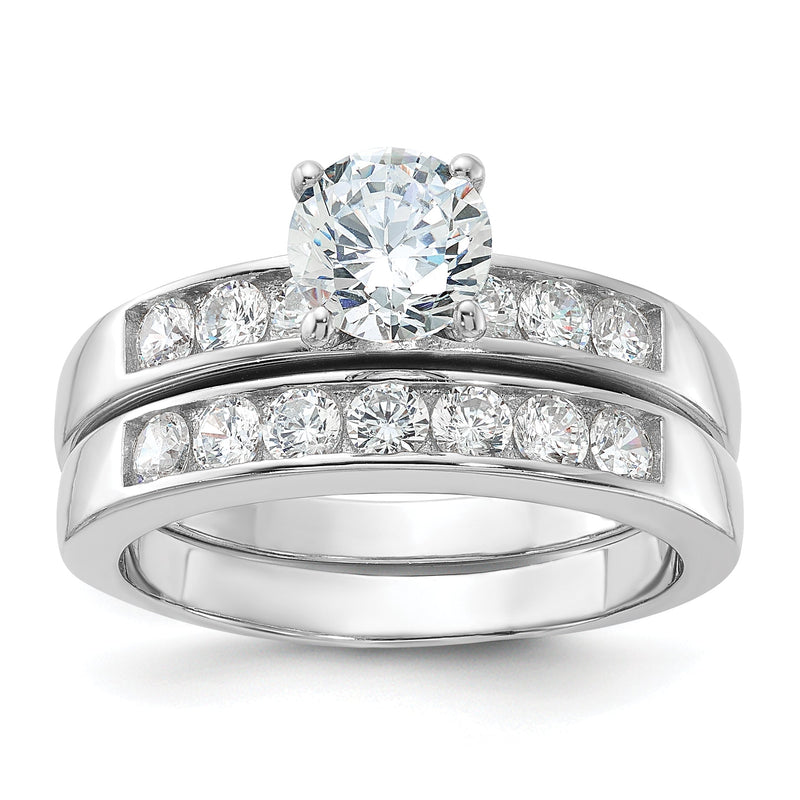 Sterlingsilber Rhodiniert Zirkonia Verlobungsring und Ehering Zwei Stück Set