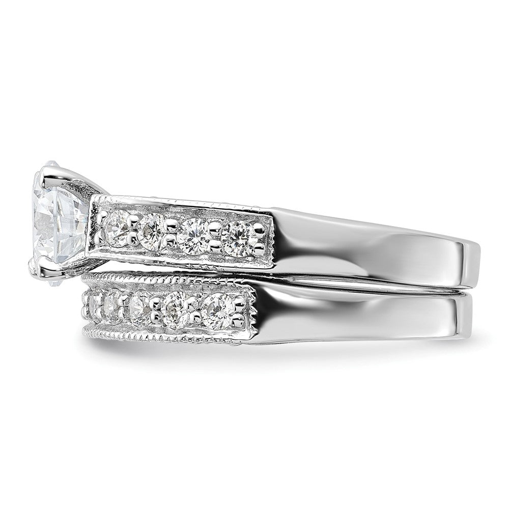 Sterlingsilber Rhodiniert 2 Stück Zirkonia Hochzeit Set Ring