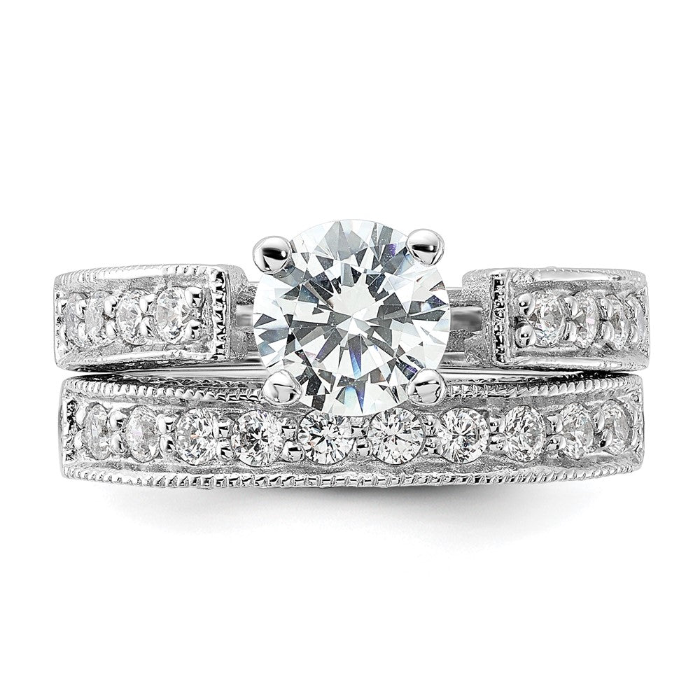 Sterlingsilber Rhodiniert 2 Stück Zirkonia Hochzeit Set Ring