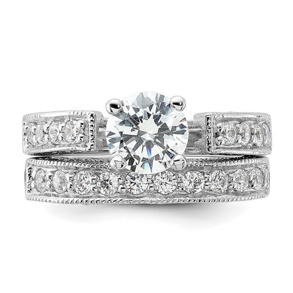 Sterlingsilber Rhodiniert 2 Stück Zirkonia Hochzeit Set Ring