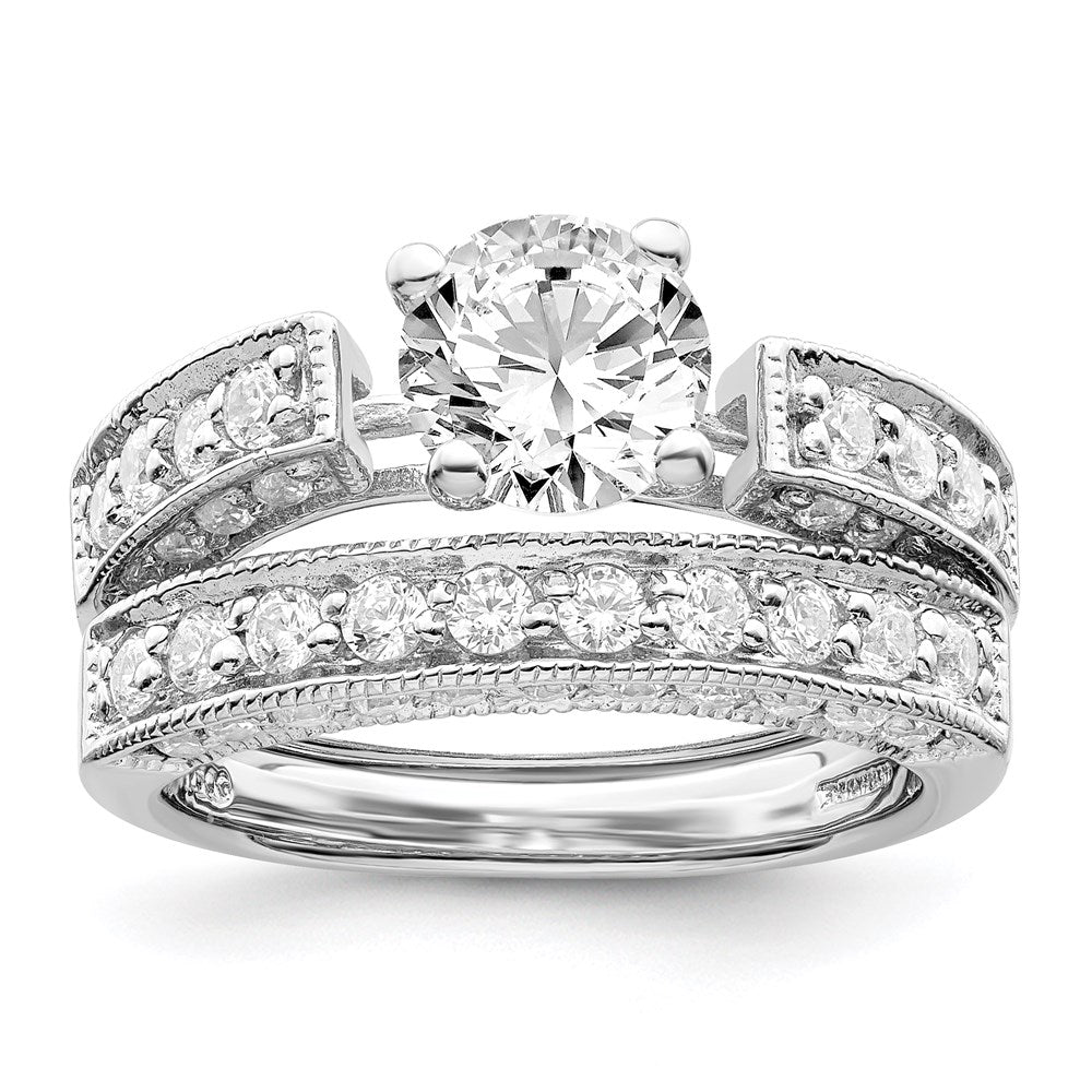 Sterlingsilber Rhodiniert 2 Stück Zirkonia Hochzeit Set Ring