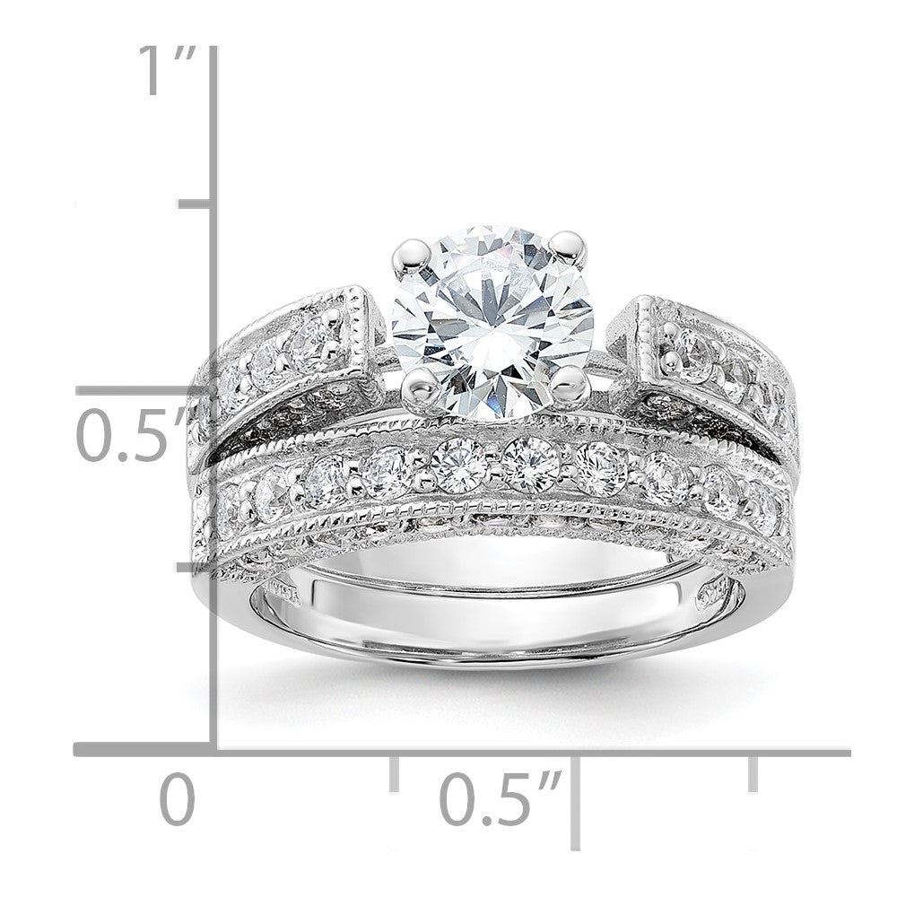Sterlingsilber Rhodiniert 2 Stück Zirkonia Hochzeit Set Ring