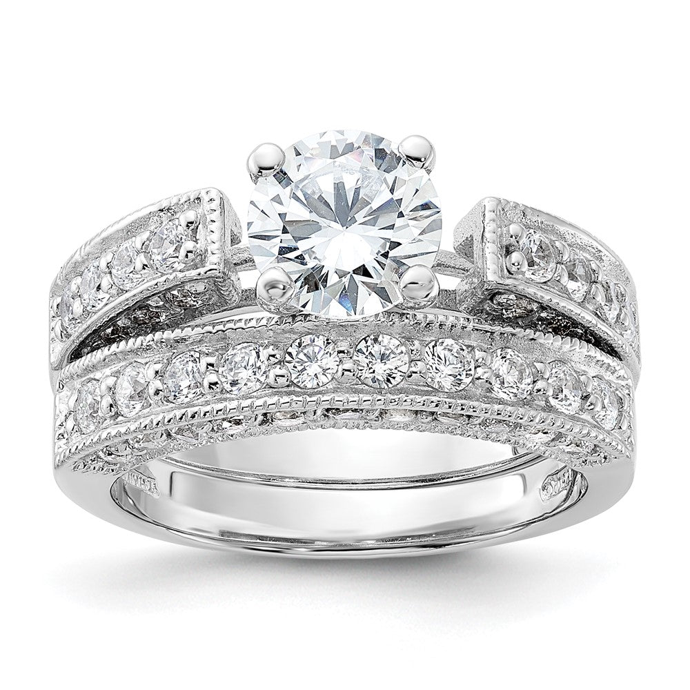 Sterlingsilber Rhodiniert 2 Stück Zirkonia Hochzeit Set Ring