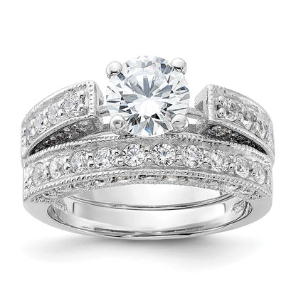 Sterlingsilber Rhodiniert 2 Stück Zirkonia Hochzeit Set Ring
