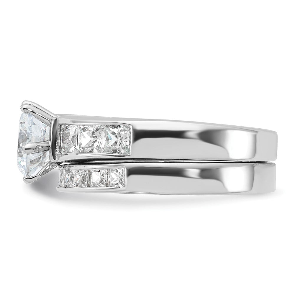 Sterlingsilber Rhodiniert Zirkonia 2 Stück Hochzeit Ring Set