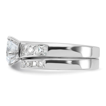 Sterlingsilber Rhodiniert Zirkonia 2 Stück Hochzeit Ring Set