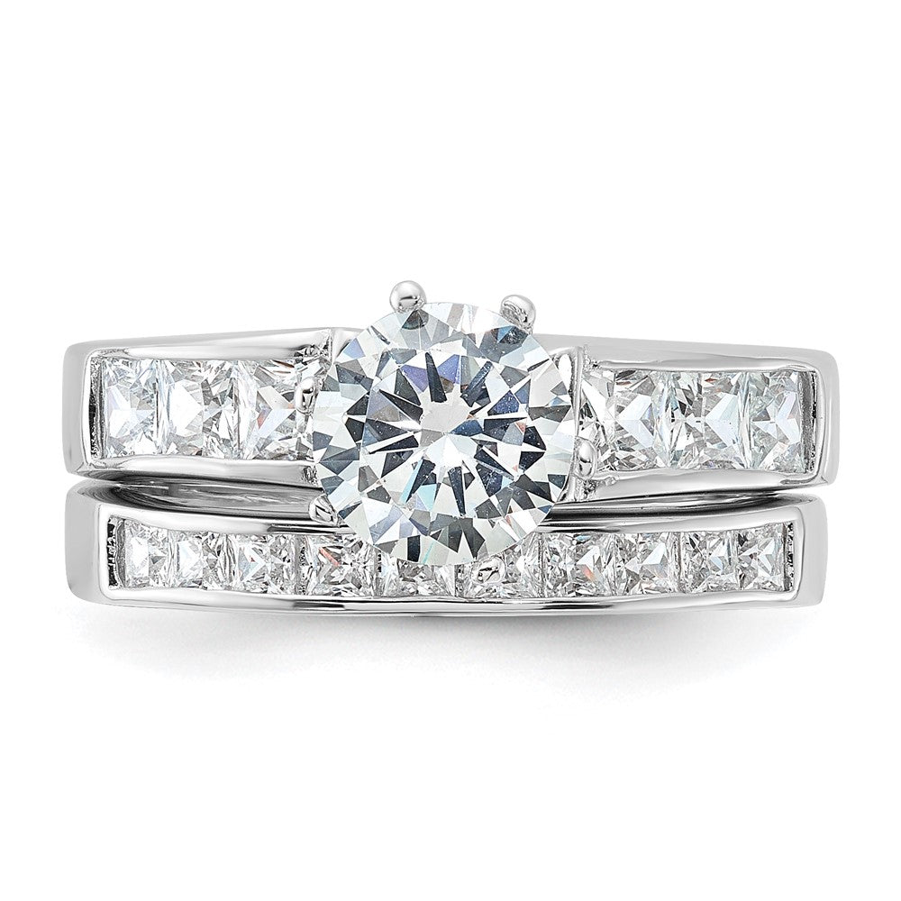 Sterlingsilber Rhodiniert Zirkonia 2 Stück Hochzeit Ring Set