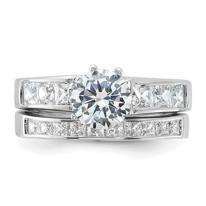 Sterlingsilber Rhodiniert Zirkonia 2 Stück Hochzeit Ring Set