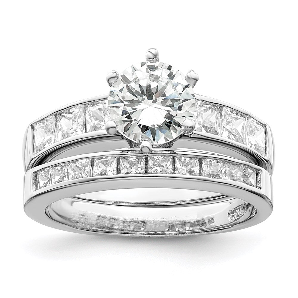 Sterlingsilber Rhodiniert Zirkonia 2 Stück Hochzeit Ring Set
