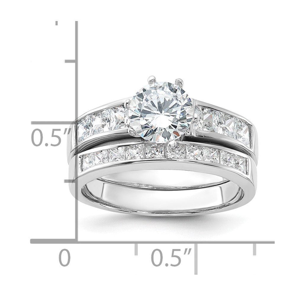Sterlingsilber Rhodiniert Zirkonia 2 Stück Hochzeit Ring Set