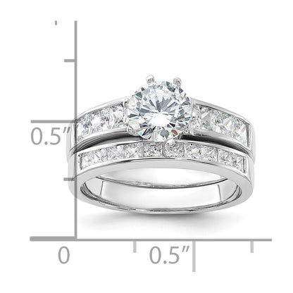 Sterlingsilber Rhodiniert Zirkonia 2 Stück Hochzeit Ring Set