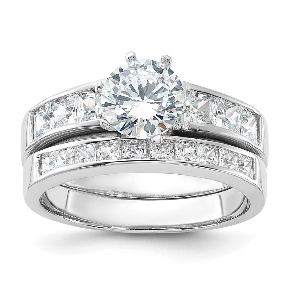 Sterlingsilber Rhodiniert Zirkonia 2 Stück Hochzeit Ring Set