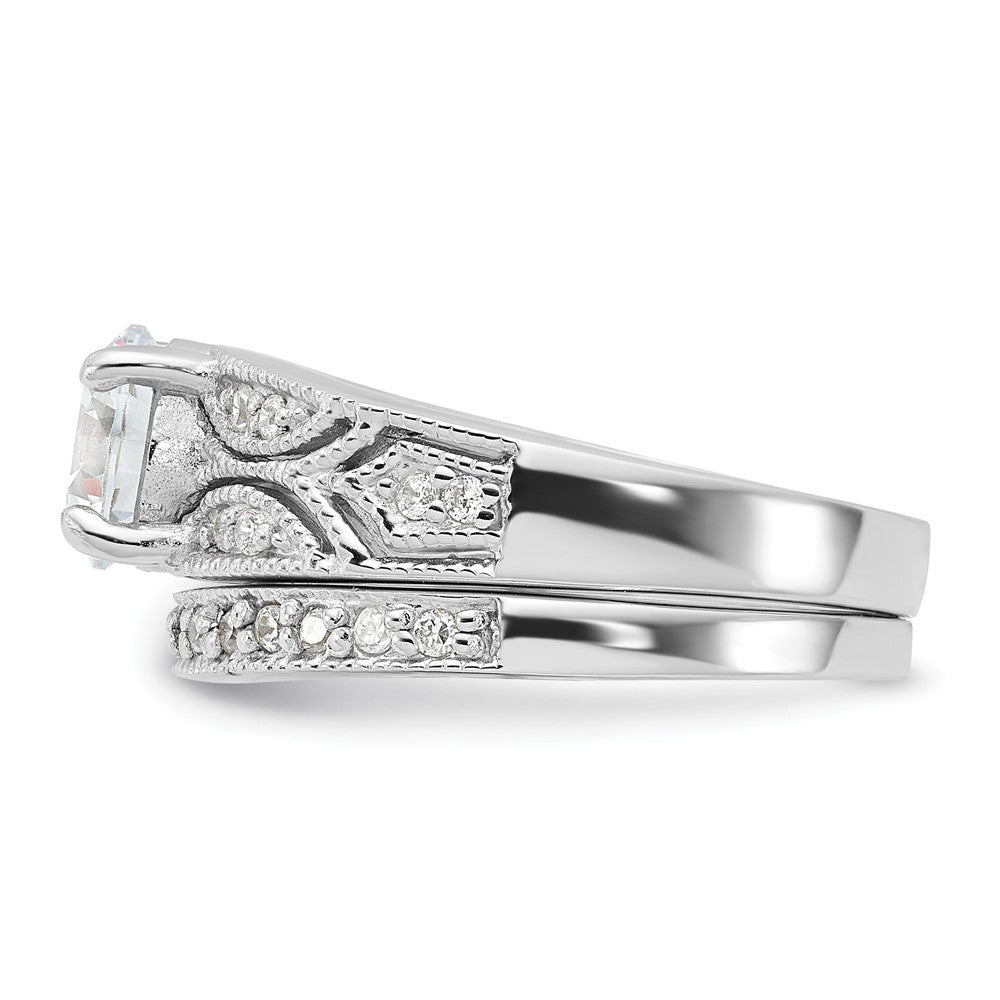 Sterlingsilber Rhodiniert 2 Stück Zirkonia Hochzeit Set Ring