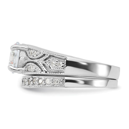 Sterlingsilber Rhodiniert 2 Stück Zirkonia Hochzeit Set Ring