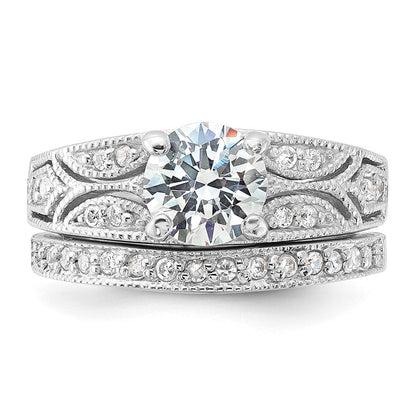 Sterlingsilber Rhodiniert 2 Stück Zirkonia Hochzeit Set Ring