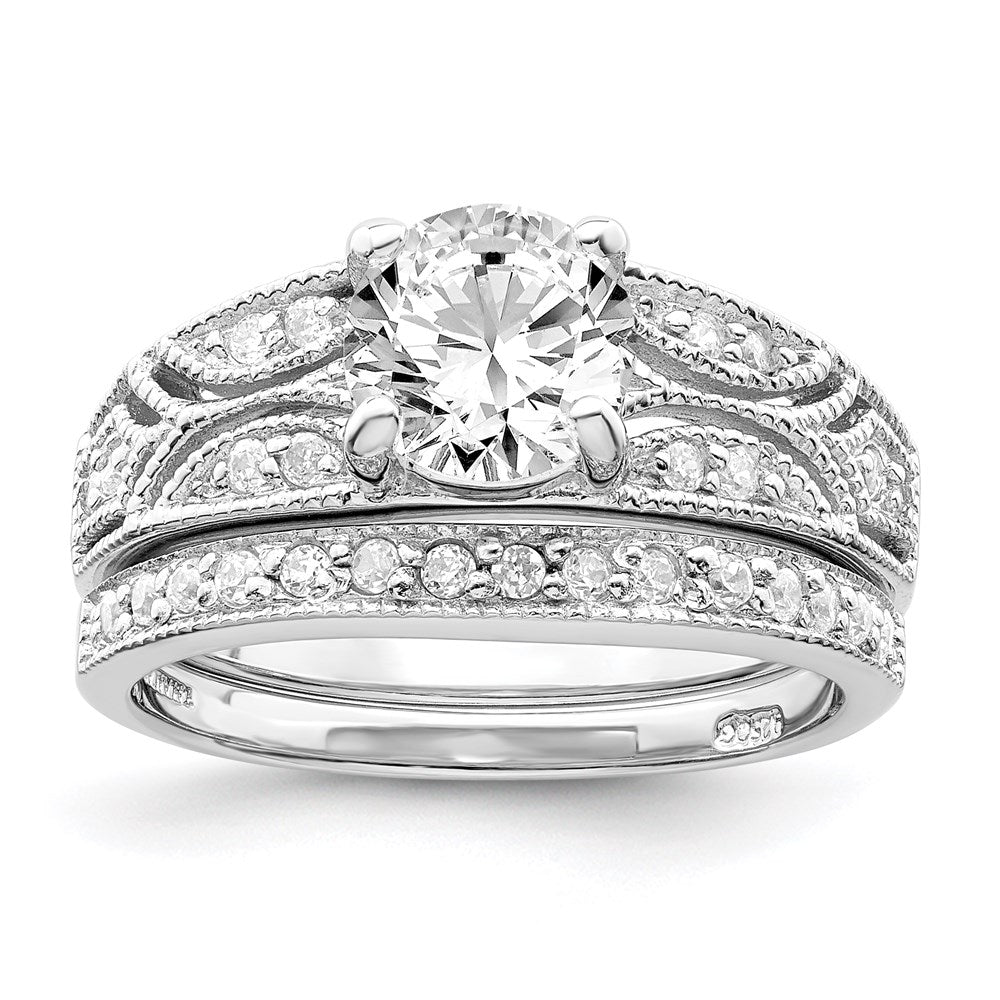 Sterlingsilber Rhodiniert 2 Stück Zirkonia Hochzeit Set Ring