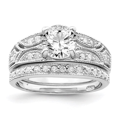 Sterlingsilber Rhodiniert 2 Stück Zirkonia Hochzeit Set Ring