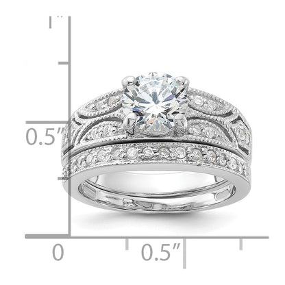 Sterlingsilber Rhodiniert 2 Stück Zirkonia Hochzeit Set Ring